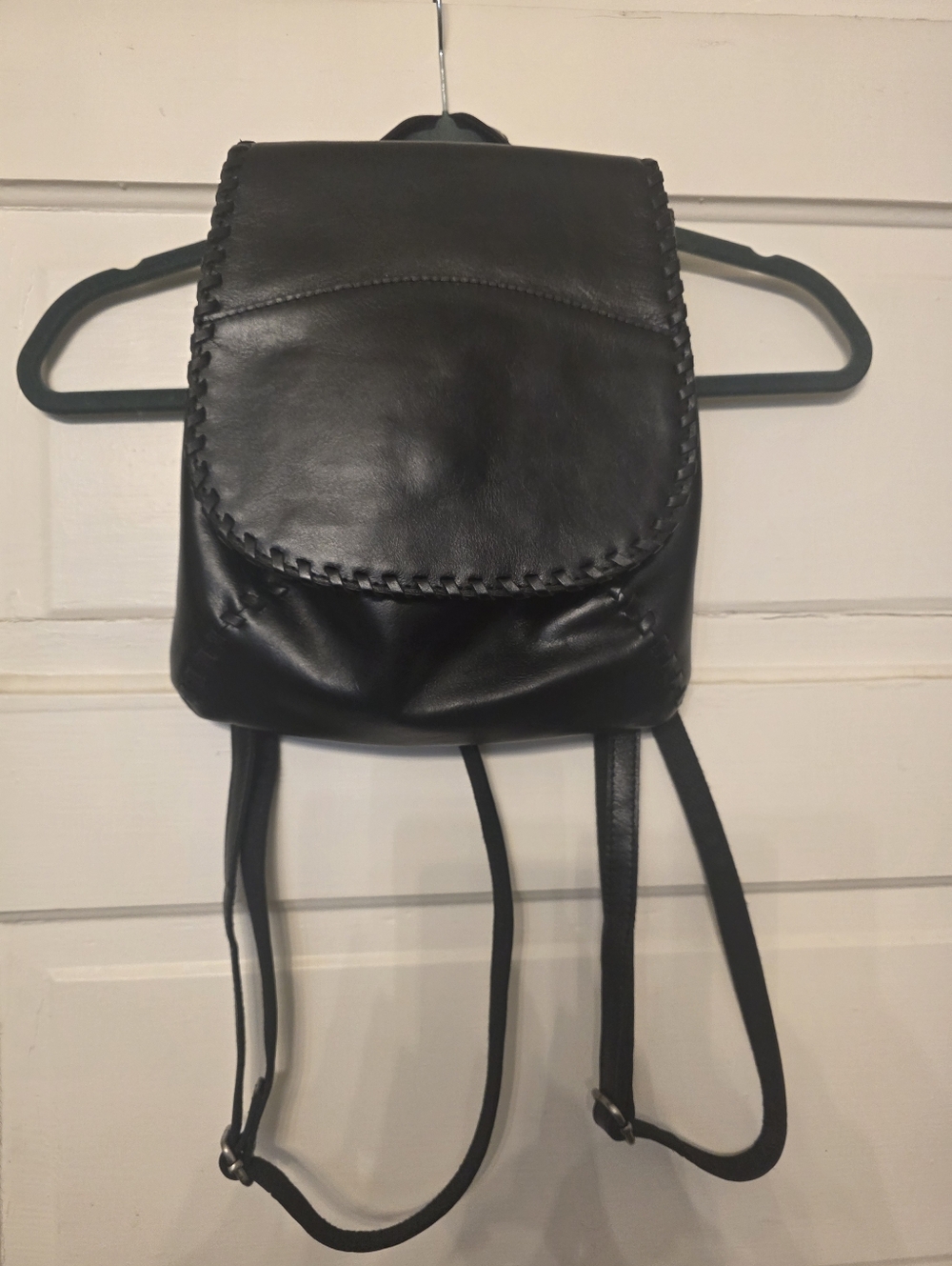 Patricia Nash Black Leather Mini Backpack with Woven Flap